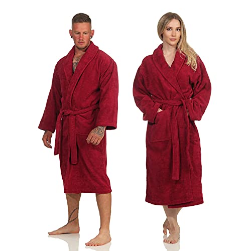Class Home Collection Unisex Damen Herren Bademantel mit Schalkragen Saunamantel Morgenmantel mit aufgesetzten Taschen und Gürtel 100% Baumwolle Oeko-TEX® Standard Zertifiziert Bordeaux Gr. XXL Cover