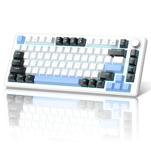 Image of MageGee 75% Mechanical Gaming Keyboard, Compact Blue Backlit Wired Gaming Keyboards with Brown Switches, EVA Foam, Knob Control, STAR75 Portable NKRO PC Gaming Keyboard - White & Blue