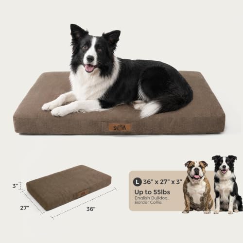 Image of 36 Inch Indestructible Dog Bed for Large Dogs, Waterproof Chew Proof Orthopedic Pet Mat for Crate with Machinne Wshable Cover, Great for Indoor Outdoor Use, Brown