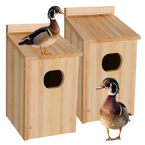 Amcortn 2 Pack Duck House Wood Duck Houses for Outside Duck Hanging Nesting House Box Outdoor Shelter for Pond Wetland Ducks and Hooded Mergansers