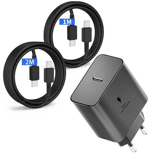 45W USB C Caricatore Caricabatterie Rapido Caricabatterie Sumsamg Veloce con 1M+2M Cavo per Samsung Galaxy S25 S24 S23 S23+ /S23 Ultra /S22/S21/S20/Note20/A73/A53/S10 Tipo C Spina Ricarica Adattatore