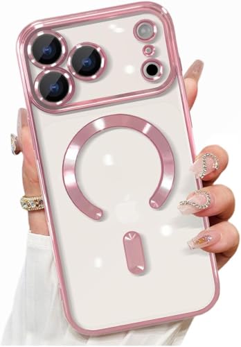 VONZEE Compatible with iPhone 17 Pro Case with MagSafe, Transparent Shockproof Back Cover, Anti-Yellow Slim Protective Case with Camera Protection – Rose Gold