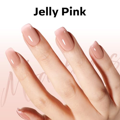 Image of modelones Nude Gel Polish Jelly Natural Pink Gel Nail Polish French Tip Base Color Translucent Soak Off U V Soap Nails for Nail Art Manicure at Home Valentin 15ML