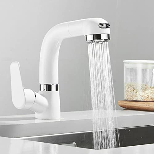 Robinet de cuisine blanc avec douchette extractible laiton eau chaude froide