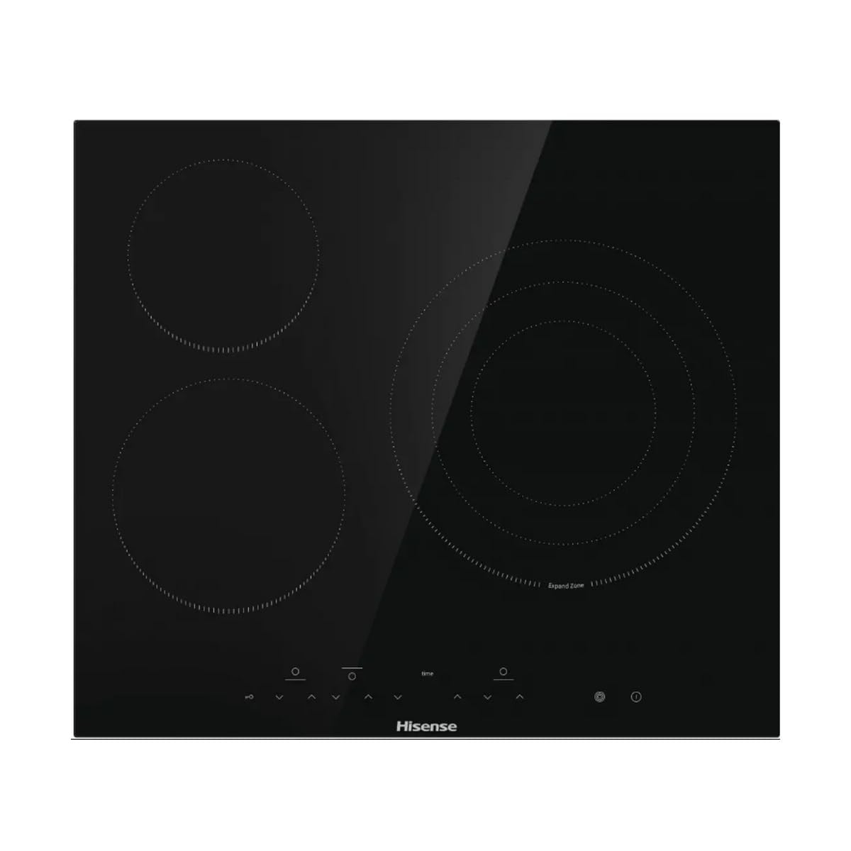Hisense E6332BSCE Plaque vitrocéramique 3 zones, grande surface 30 cm, largeur 60 cm, contrôle tactile, verrouillage enfant, minuterie intégrée, résistante aux rayures, nettoyage facile, bords