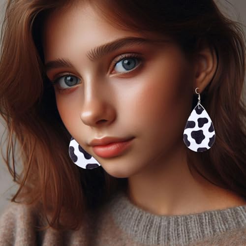 Cow Print Earrings for Women Leather Black and White Dangle Jewelry Outfits Accessories2
