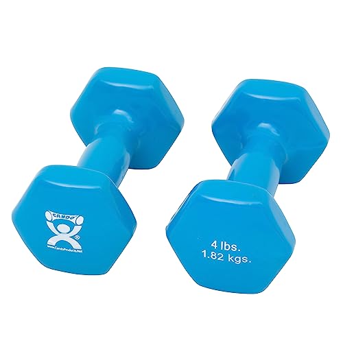 CanDo Vinyl Coated Dumbbells Pair Light Blue 4 lb 2pc Handheld Weights for Muscle Training and Workouts, Color Coded Anti-Roll Home Gym Equipment, Beginner and Pro…