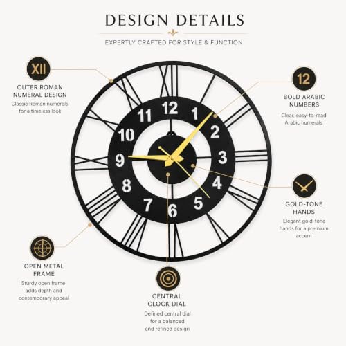 Image of 40 cm Metal Wall Clock, Black