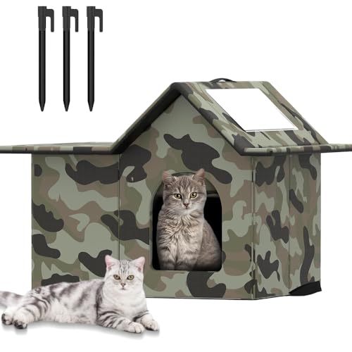 Dhqkqg Cuccia per Gatti da Esterno Impermeabile, Rifugio Per Gatt Randagi Resistente Alle Intemperie, Casetta Pieghevole e Calda per Gatti o Cani di Piccola Taglia, 54 X 45 X 38 cm