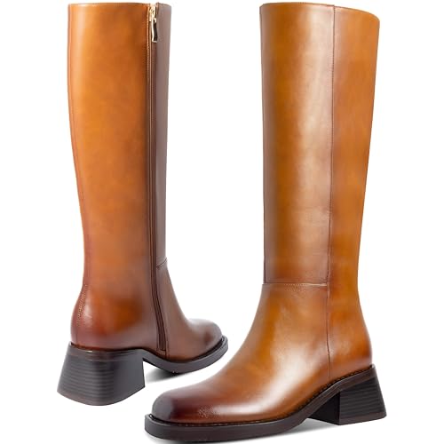 Knee High Boots Women Faux Leather Boots Low Heel Square Toe Side Zipper Fall Long Tall Boots For Women4