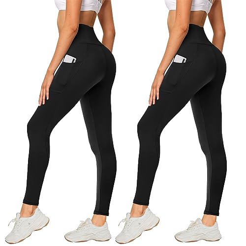 AMIYOYO 2er Pack Leggings für Damen High Waist Leggins Blickdicht Elastische Bauchweg Hosen Weiche Sporthose für Yoga Fitness Outdoor Freizeit