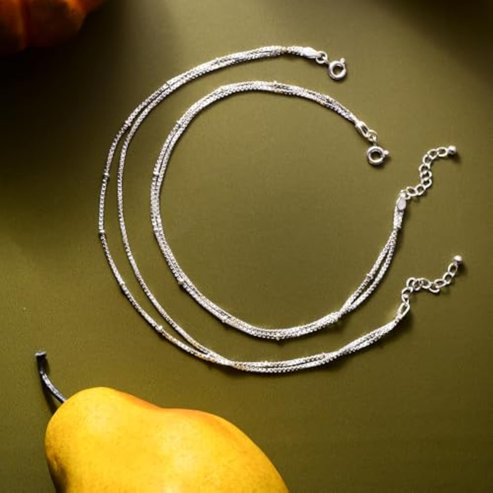 Women's 925 Sterling Silver 2 Line Fancy Plain Anklet, Lightweight