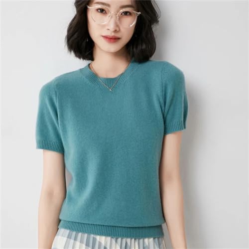 Women O Neck Short Sleeve Delicate Cashmere Wool Sweater Soft Basic Solid Color T-Shirts2