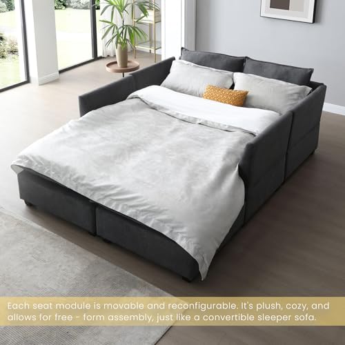 CKEASEAN U Shaped Modern Modular Sectional Sofa, 130\" W Cloud Sectional Couch with Linen Fabric, 4 Seat Sofa Set with Double Chaise, Ottoman Included, Couches for Living Room Bedroom (Gray, U Shape)