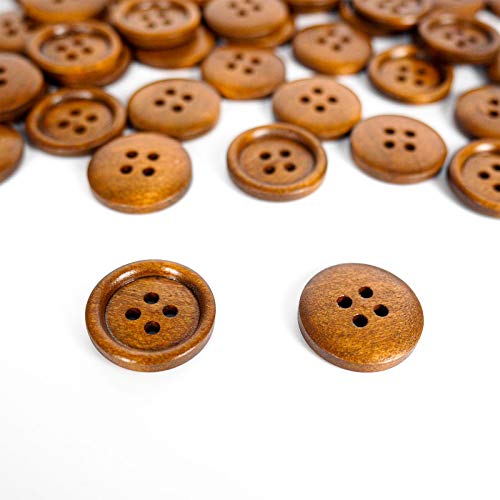 50 Pcs 20Mm Wooden Buttons, 0.79 Inch Premium Buttons For Sewing Craft Clothing, Brown Color, Natural Chestnut Made, Round 4 Hole #TOP1