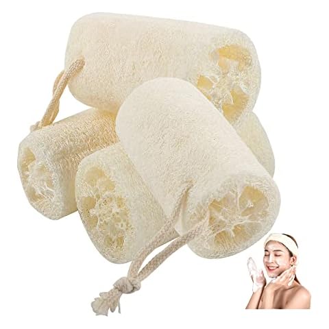 VinBee 4 PCS Natural Shower Loofah Sponge Skin Cleansing Skin Exfoliation Body Back Scrubber for Bathing and Back Caring Spa 4 inch Cover
