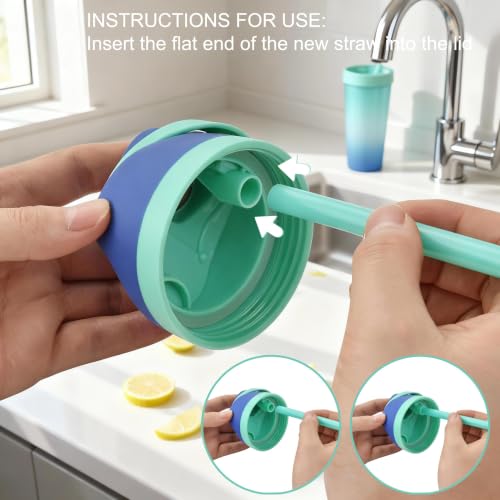 4PCS Replacement Straws for Owala Water Bottle 24 oz 32 oz, Reusable Plastic Straws with 2 Cleaning Brush for Cup 24oz 32oz Travel Tumbler Accessories Parts for Sports Bottle, Angled Design,Cyan 4PCS Replacement Straws for Owala Water Bottle 24 oz 32 oz, Reusable Plastic Straws with 2 Cleaning Brush for Cup 24oz 32oz Travel Tumbler Accessories Parts for Sports Bottle, Angled Design,Cyan - Image 3