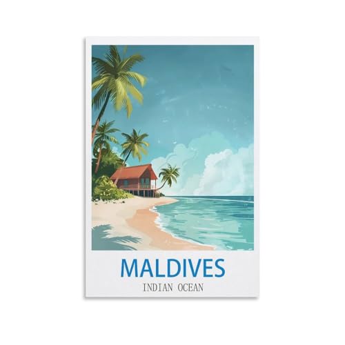 ZHILIJING Poster de voyage vintage sur toile représentant des Maldives de l'océan Indien (20 x 30 cm)