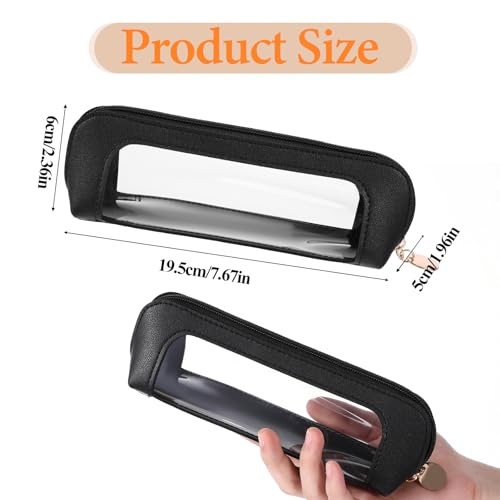 Psyqtsuary Clear Makeup Bag, PU Leather Mini Makeup Pouch Portable Makeup Brush Case Transparent Waterproof Cosmetic Organizer Pouch with Zipper for Women Home Travel Office Makeup Storage (Black) 1pcs