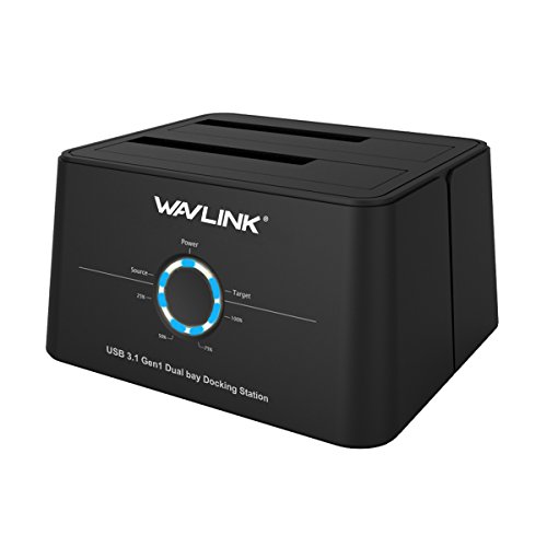 WAVLINK USB 3.0 to SATA I/II/III Dual-Bay External Hard Drive Docking Station for 2.5/3.5 Inch HDD/SSD with UASP (6Gbps), Support Offline Clone Duplicator and Auto Sleep Function [16TB X2 ]