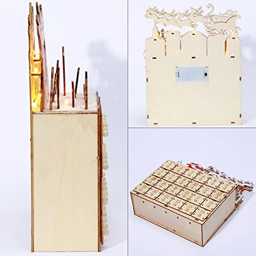 Calendário do Advento de Natal LED com Gavetas,Decoração de Natal com Luz LED a Bateria - 24 dias de