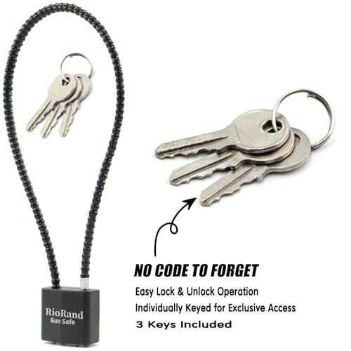Image of RioRand Keyed Alike Cable Gun Lock 8.5 inch & 15 inch, Safety Lock Compatible with Pistols, Rifles & Shotguns for Home & Firearm Storage