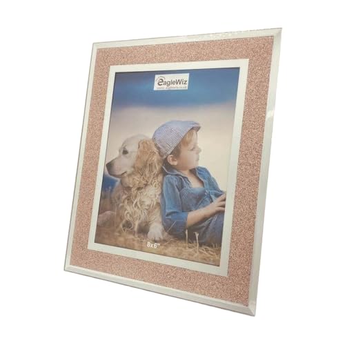 EagleWiz RoseGold Glitter Mirror Sparkle Photo Glass Bling Rose Gold Pink Sparkle Picture Frame Wedding family photo frame 8x6 inches
