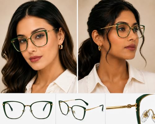Image of LensKandy | Cat Eye Computer Glasses for Women | Zero Power Blue Light Blocking | 100% UV Protection | Medium size | For Daily works : Laptop, Mobile, Gaming, Office | LKM0002