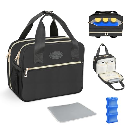 PIIOSER Breastmilk Cooler Bag with Ice Pack, Compatible with Wearable Breast Pumps & Accessories – Portable Pumps Carrying Case for Nursing & Working Moms, Black