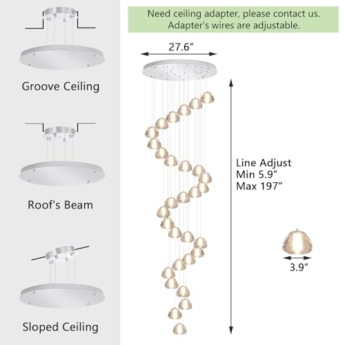 Image of 30-Lights Modern Crystal Chandeliers for Staircase LED Handing Light Fixture for Foyer Hallway Entrance