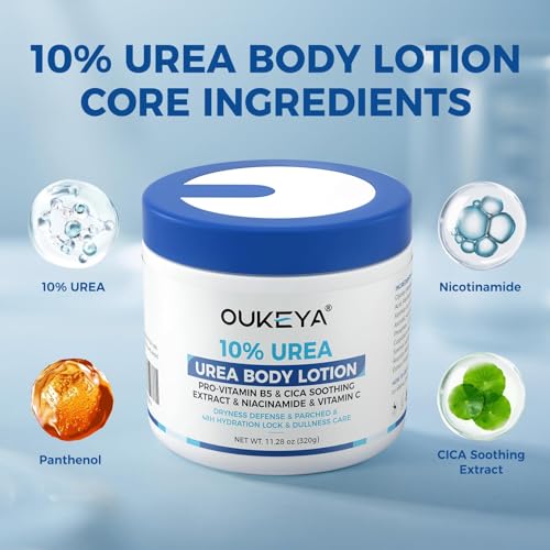 Image of OUKEYA Urea Cream for Dry Chapped Skin with 10% Urea Deep Moisturizer Body Lotion, Softens & Soothes Hands Elbows Feet Hydrates Locks in Moisture, Fast Absorbing & Non-Greasy, 11.28 oz Large Capacity