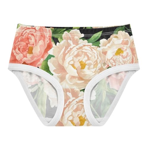 Cream Coral Peony Flowers Black Toddler Girls Underwear 2t Cotton Girl Panties Cute Flower Briefs Girls Undies