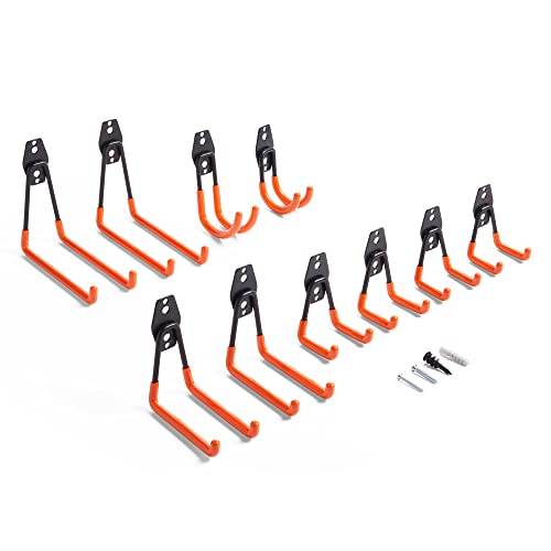 Vonhaus Garage Hooks - Wall Mounted Tool Hooks for Shed Storage - Garage Storage Hooks Heavy Duty - Garage Hooks for Hanging Power Tools, Ladder, Van Accessories - Pack of 10 Hooks in 5 Sizes