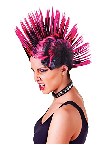 Bristol Novelty Pink & Black Female Mohican Wig Adult Fancy Dress Accessory