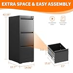 Metal File Cabinet with 3 Drawer Heavy Duty Locking File Cabinets Home Office Steel Black Filing Cabinet with Lock Vertical File Cabinets for Legal/Letter Size File,Assembly Required - Image 3