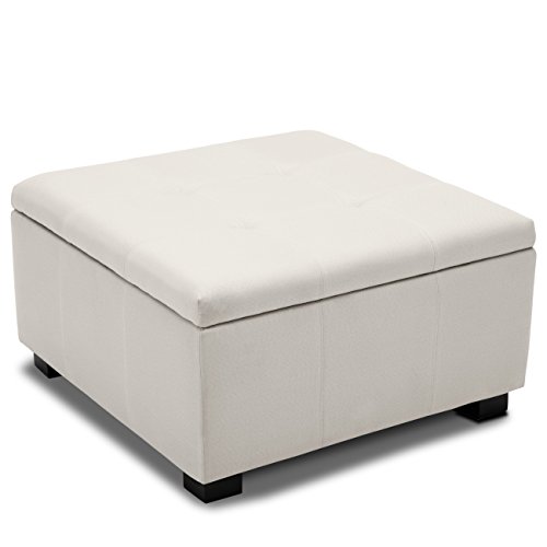 BELLEZE Squared Vintage Style Upholstered Tufted Storage Ottoman Foot Bench Indoor Bedroom Living