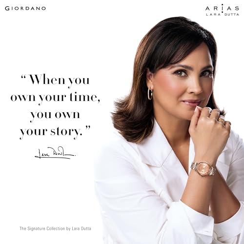 Image of Giordano Arias Lara Dutta Signature Collection Analog Quartz Watch for Women with Mother-of-Pearl Dial, Baguette-Cut Crystal Studded Bezel and Adjustable Chain Bracelet Strap