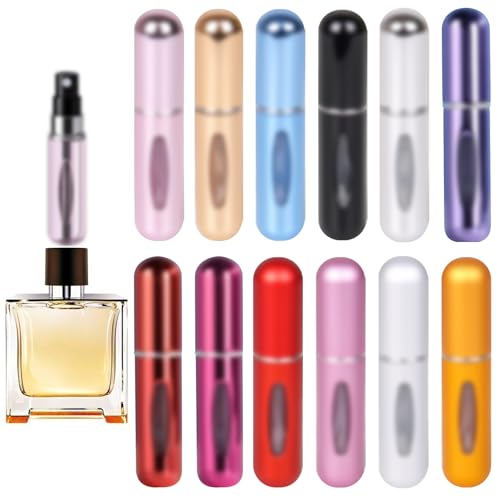 lomdung 12 Piezas de 5ml Atomizador Perfume Recargable, Mini Botella Rociadora Portátil, Pulverizador Colonia Recargable, Perfume Miniatura Sin Fugas
