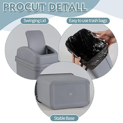 1.8 Gallon Plastic Swing Top Lid Trash Can, Small Waste Bin with Swing Lid, Grey