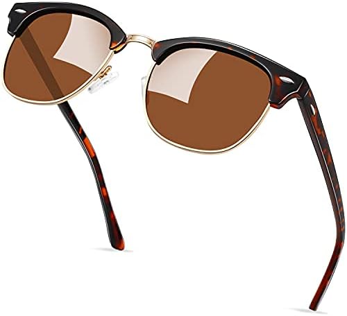 KANASTAL High Protection UV400 Semi Rimless Polarised Sunglasses for Women Men, Retro Classic Sunglasses with Half frame