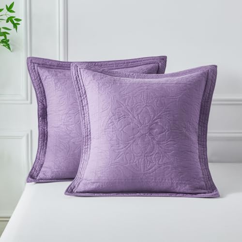 WINLIFE 100% Cotton Quilted Euro Sham Covers, 2 Pack Cotton 26'' x 26'' Pillow Covers, Soft and Breathable Euro Shams, Square Pillow Shams, Dark Purple