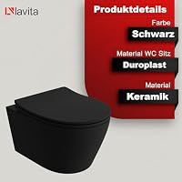Lavita Duofix Basic Vorwandelement + Wand Tiefspül WC Brava Schwarz Tornado Spülsystem + WC Sitz mit Absenkautomatik + Bedienplatte Delta 25 Schwarzer Knopf Komplettset Unterputz Toilette WC – Ansicht 7
