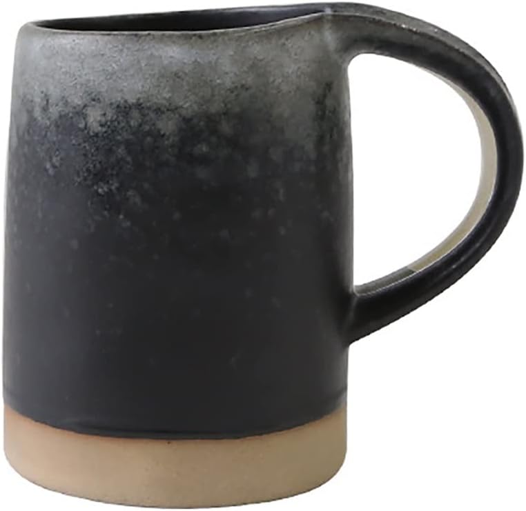 Ceramic Mugs With Handle And Wood Spoon Handmade Coffee Cups Irregular Shaped Tea Milk Mug Cup(C)