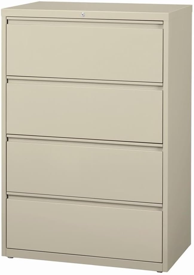 Pemberly Row 36-in Wide Metal 4 Drawer Lateral Filing Cabinet, Putty/Beige Powder Coat Finish, Commercial Grade Steel, Ball-Bearing Suspension, Dual Lock Bars, Office Storage for Letter/Legal/A4 Files