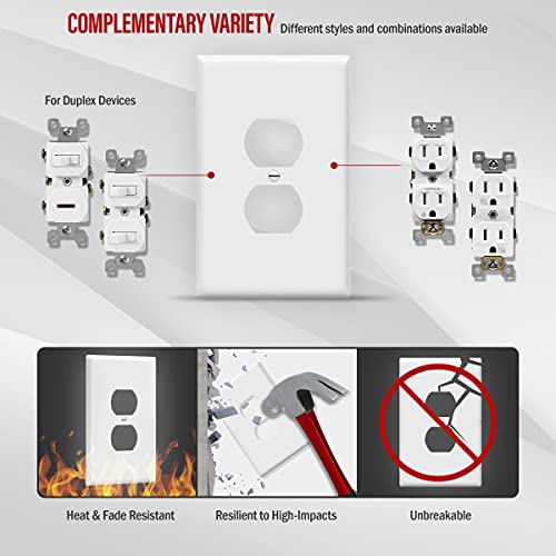 Image of ENERLITES Duplex Receptacle Outlet Wall Plate, Jumbo Outlet Covers, Gloss Finish, Oversized 1-Gang 5.5 inch x 3.5 inch, Polycarbonate Thermoplastic, 8821O-W, White (Pack of 2)