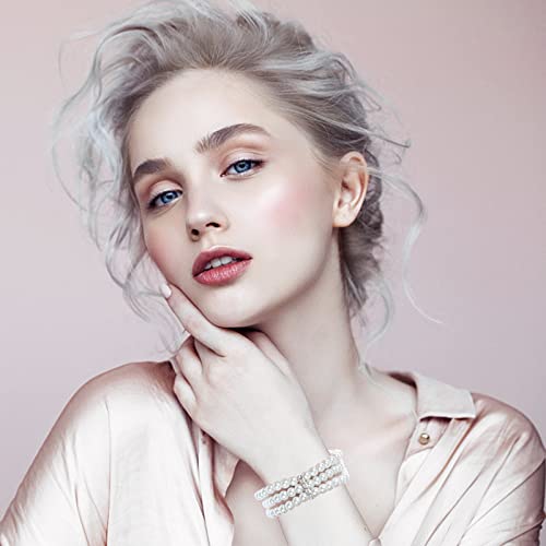 9 Pcs Faux Pearl Bracelet 3-Row Pearl Stretch Bracelet Multilayer Pearl Elastic Bangle Vintage Wedding Bridal Bridesmaid Jewelry 1920S Costume Glamorous Art Decor Jewelry  Gift Gifts #TOP3