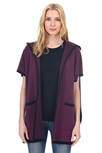 State Fusio Women's Open Front Hoodie Cardigan Cashmere Wool Short Sleeve Sweater with Pockets (Violet, Large)