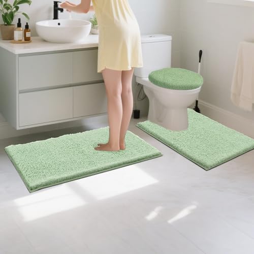 Baahrnom Bathroom Rugs Sets 3 Piece with Adjustable Toilet Seat Cover 17.5"x 15" Machine Washable Bath Rug Set with TPR Non Slip Rubber Backing Solid Bath Mat Set for Luxury Bathroom Decoration by Baahrnom - Image 3
