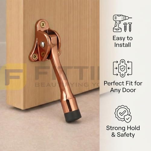 Image of Round Rubber Door Stopper /Heavy Duty Rubber Door Stopper for Home /Stopper with Rubber Grip (5 inch) Rose Gold - Pack of 2-| 3 Years Warranty |
