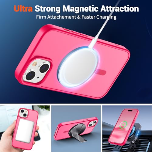 Image of SUPFINE Magnetic for iPhone 15 Case (Compatible with MagSafe) (Military Grade Drop Protection) Slim Translucent Matte Shockproof with Anti-Fingerprint Phone Case,Hot Pink